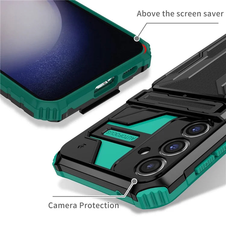 For Samsung Galaxy S23 FE Case Anti-scratch PC+TPU Kickstand Mobile Phone Coverish Green