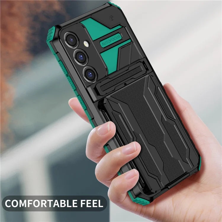 For Samsung Galaxy S23 FE Case Anti-scratch PC+TPU Kickstand Mobile Phone Coverish Green