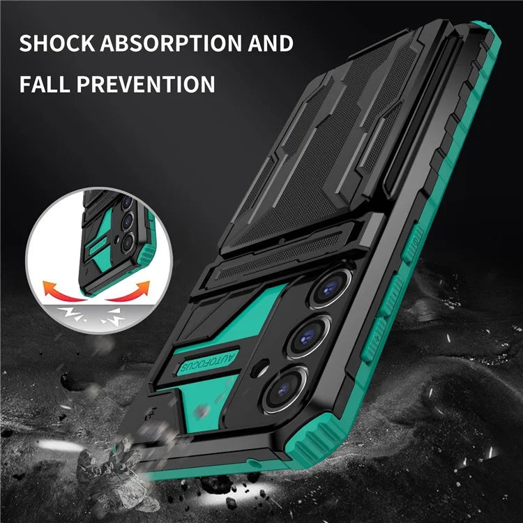 For Samsung Galaxy S23 FE Case Anti-scratch PC+TPU Kickstand Mobile Phone Coverish Green