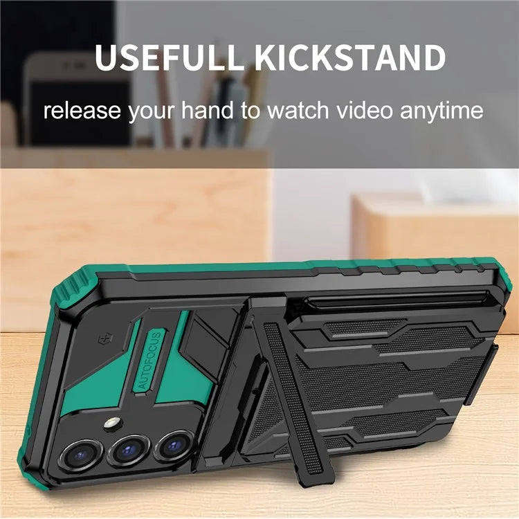 For Samsung Galaxy S23 FE Case Anti-scratch PC+TPU Kickstand Mobile Phone Coverish Green