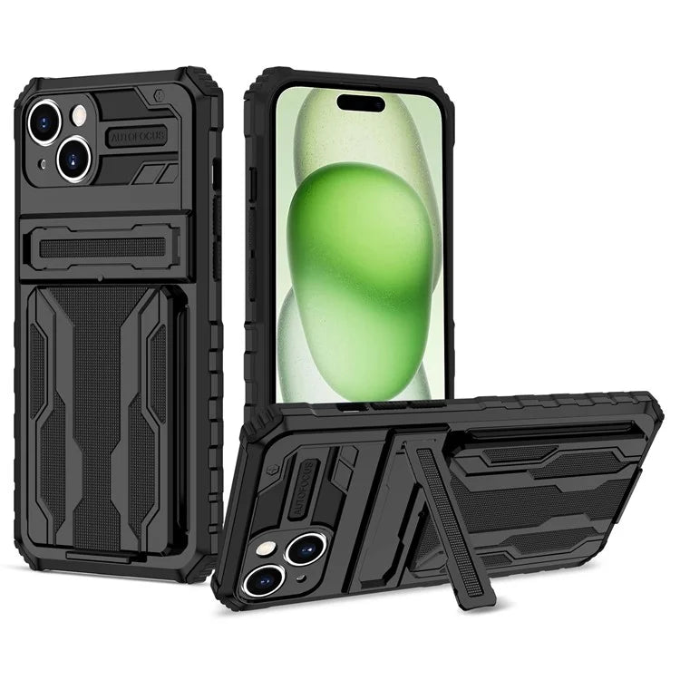 For iPhone 15 Case Anti-scratch PC+TPU Cellphone Shell Cover with Kickstand