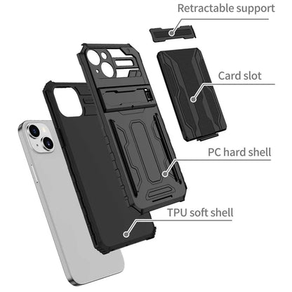 For iPhone 15 Case Anti-scratch PC+TPU Cellphone Shell Cover with Kickstand