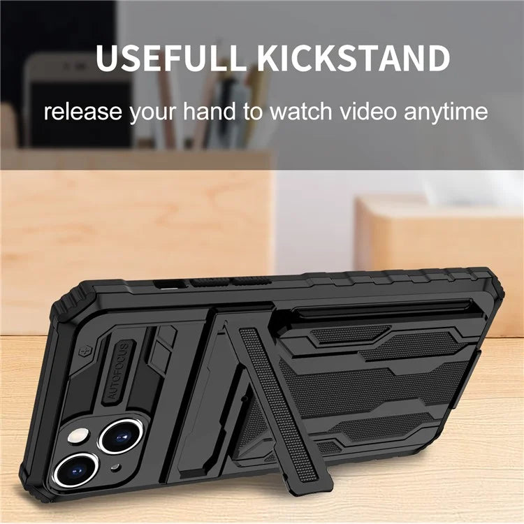 For iPhone 15 Case Anti-scratch PC+TPU Cellphone Shell Cover with Kickstand