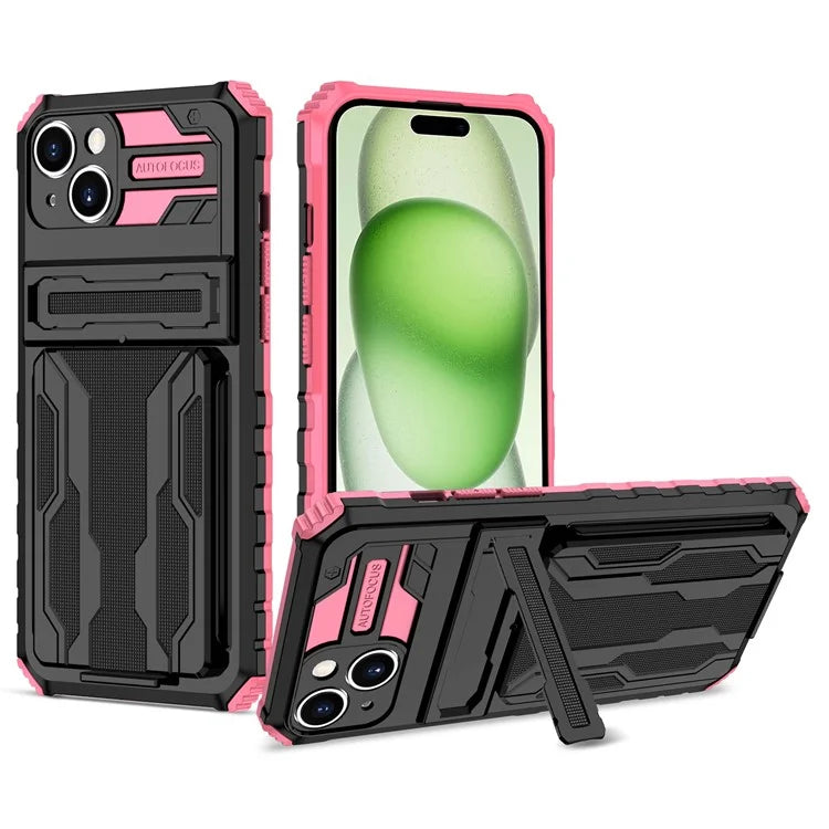 For iPhone 15 Case Anti-scratch PC+TPU Cellphone Shell Cover with Kickstand