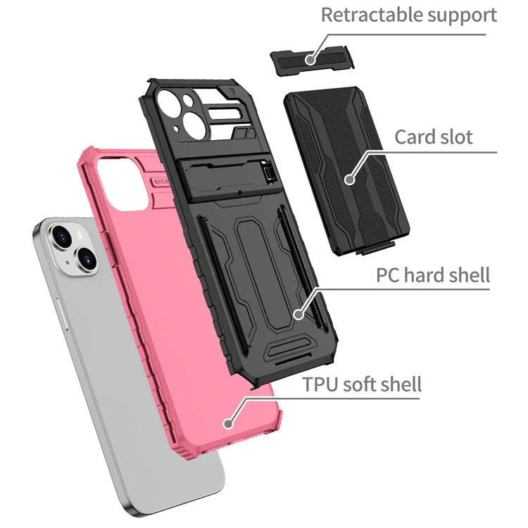 For iPhone 15 Case Anti-scratch PC+TPU Cellphone Shell Cover with Kickstand