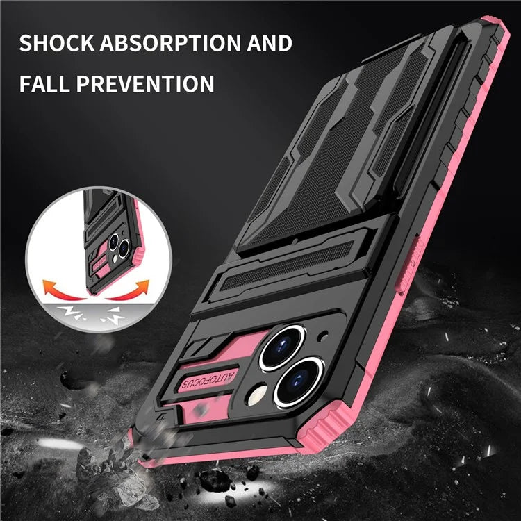 For iPhone 15 Case Anti-scratch PC+TPU Cellphone Shell Cover with Kickstand