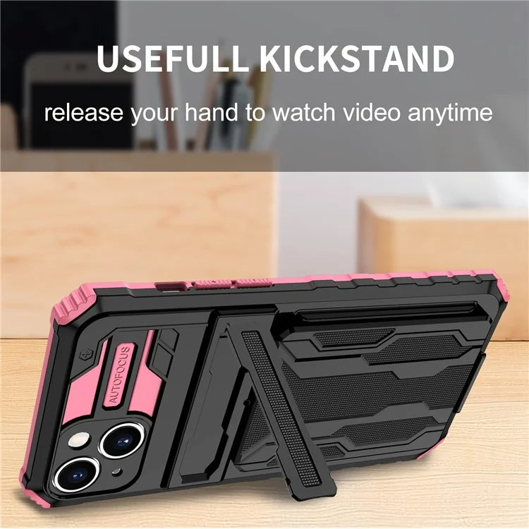 For iPhone 15 Case Anti-scratch PC+TPU Cellphone Shell Cover with Kickstand
