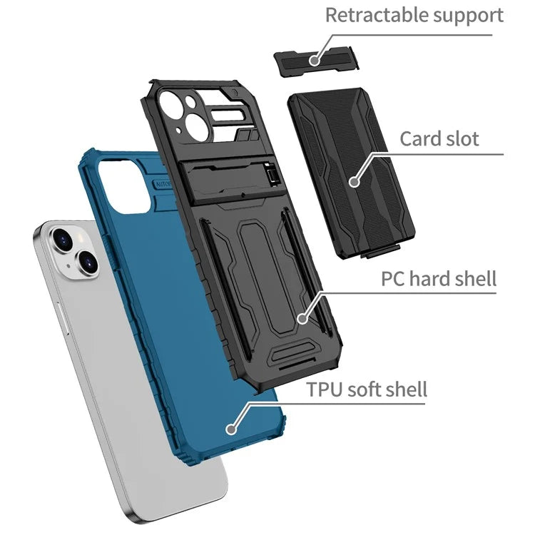 For iPhone 15 Case Anti-scratch PC+TPU Cellphone Shell Cover with Kickstand