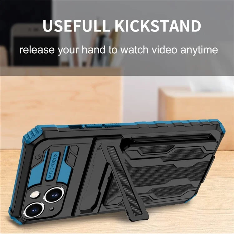 For iPhone 15 Case Anti-scratch PC+TPU Cellphone Shell Cover with Kickstand