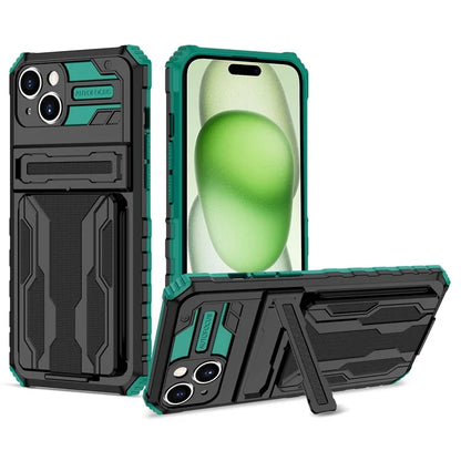 For iPhone 15 Case Anti-scratch PC+TPU Cellphone Shell Cover with Kickstandish Green