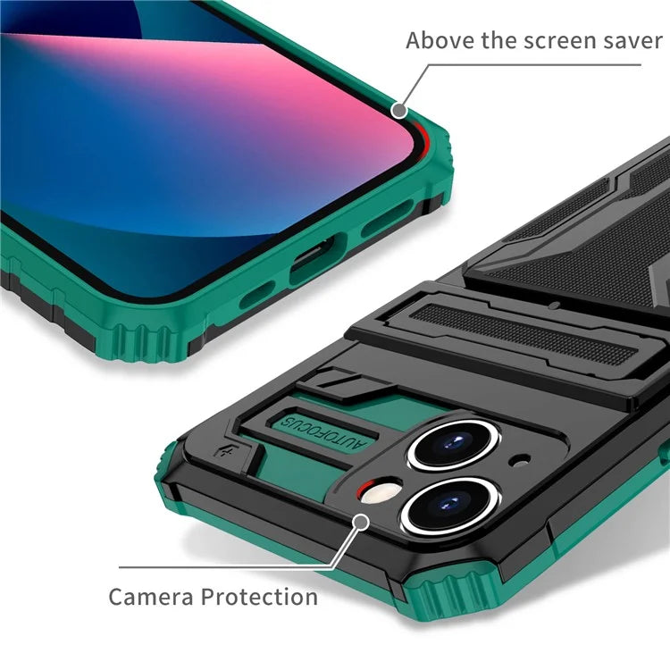 For iPhone 15 Case Anti-scratch PC+TPU Cellphone Shell Cover with Kickstandish Green