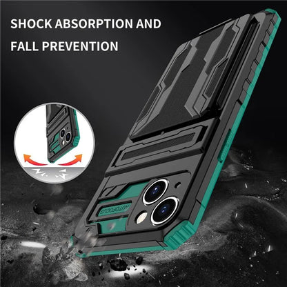 For iPhone 15 Case Anti-scratch PC+TPU Cellphone Shell Cover with Kickstandish Green