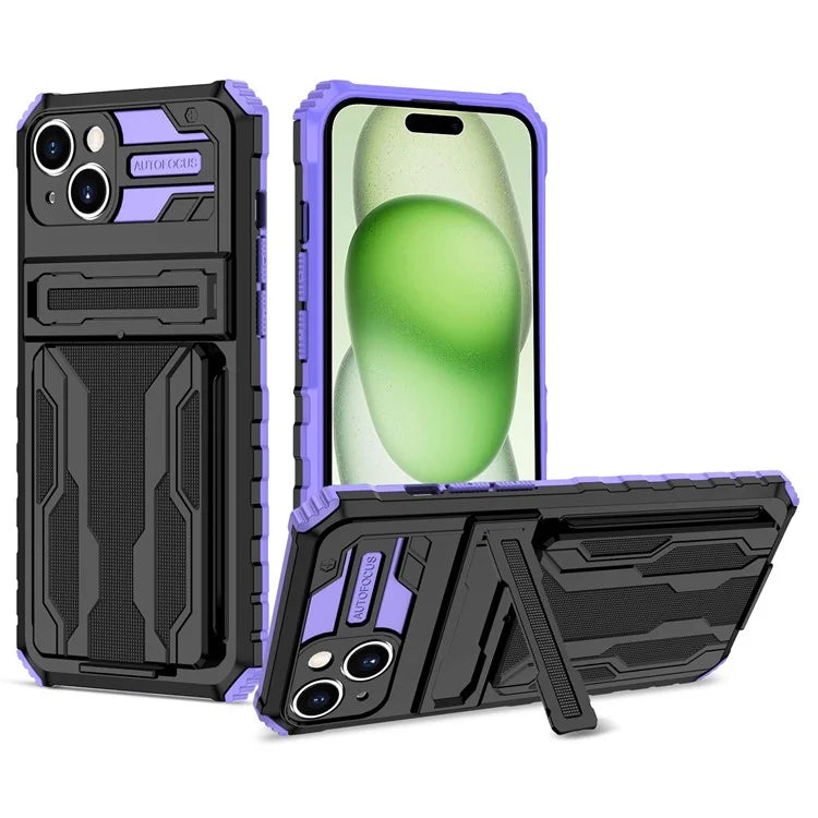 For iPhone 15 Case Anti-scratch PC+TPU Cellphone Shell Cover with Kickstand
