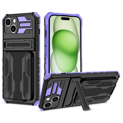 For iPhone 15 Case Anti-scratch PC+TPU Cellphone Shell Cover with Kickstand