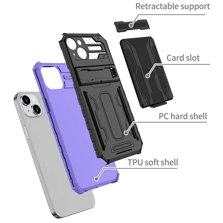 For iPhone 15 Case Anti-scratch PC+TPU Cellphone Shell Cover with Kickstand