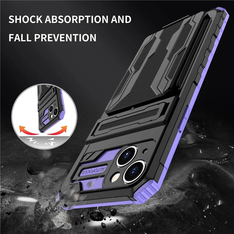 For iPhone 15 Case Anti-scratch PC+TPU Cellphone Shell Cover with Kickstand