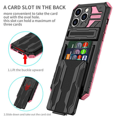 For iPhone 15 Pro Case Shockproof PC+TPU Detachable Card Holder Phone Cover