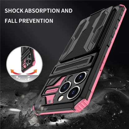 For iPhone 15 Pro Case Shockproof PC+TPU Detachable Card Holder Phone Cover