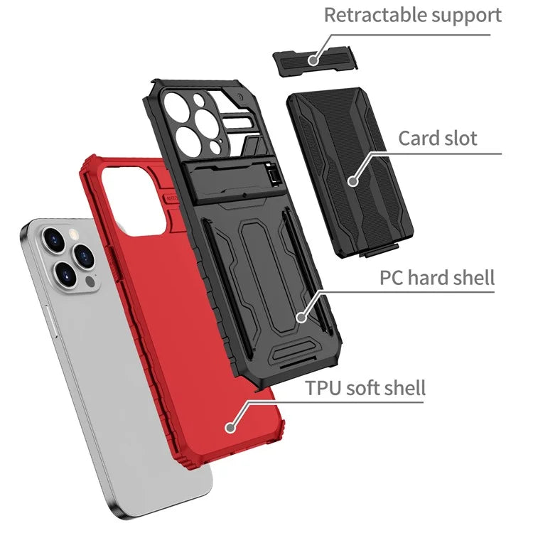 For iPhone 15 Pro Case Shockproof PC+TPU Detachable Card Holder Phone Cover