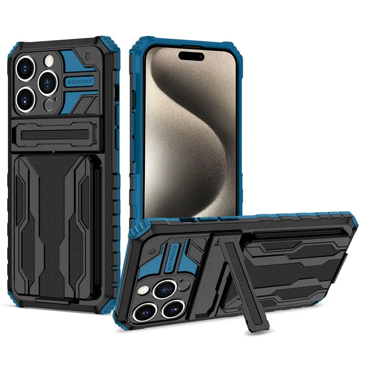 For iPhone 15 Pro Case Shockproof PC+TPU Detachable Card Holder Phone Cover