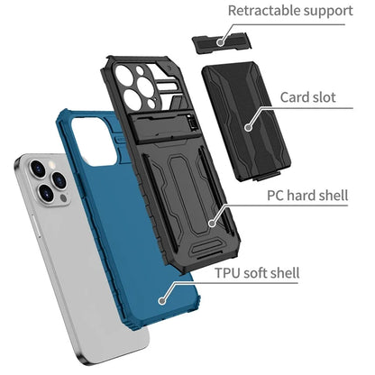 For iPhone 15 Pro Case Shockproof PC+TPU Detachable Card Holder Phone Cover
