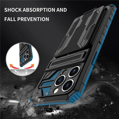 For iPhone 15 Pro Case Shockproof PC+TPU Detachable Card Holder Phone Cover