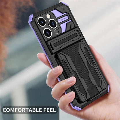 For iPhone 15 Pro Case Shockproof PC+TPU Detachable Card Holder Phone Cover