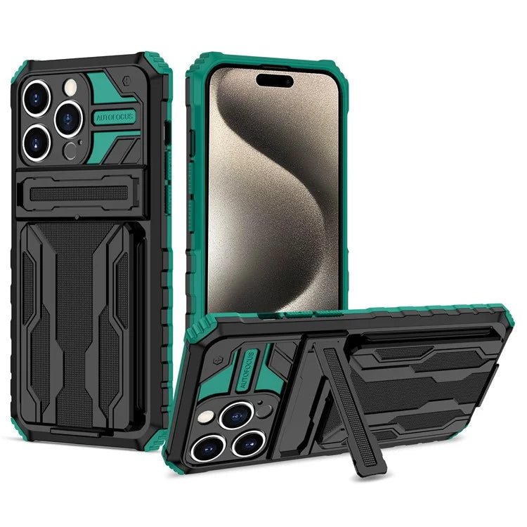For iPhone 15 Pro Max Case Anti-scratch PC+TPU Mobile Phone Protector with Card Slotish Green