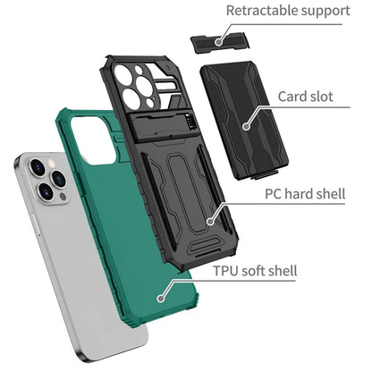 For iPhone 15 Pro Max Case Anti-scratch PC+TPU Mobile Phone Protector with Card Slotish Green
