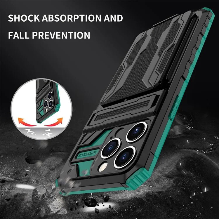 For iPhone 15 Pro Max Case Anti-scratch PC+TPU Mobile Phone Protector with Card Slotish Green