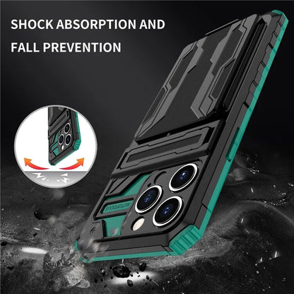 For iPhone 15 Pro Max Case Anti-scratch PC+TPU Mobile Phone Protector with Card Slotish Green
