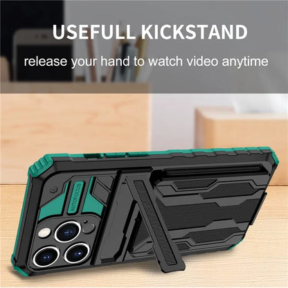 For iPhone 15 Pro Max Case Anti-scratch PC+TPU Mobile Phone Protector with Card Slotish Green