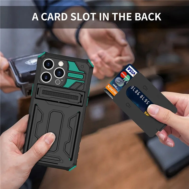 For iPhone 15 Pro Max Case Anti-scratch PC+TPU Mobile Phone Protector with Card Slotish Green