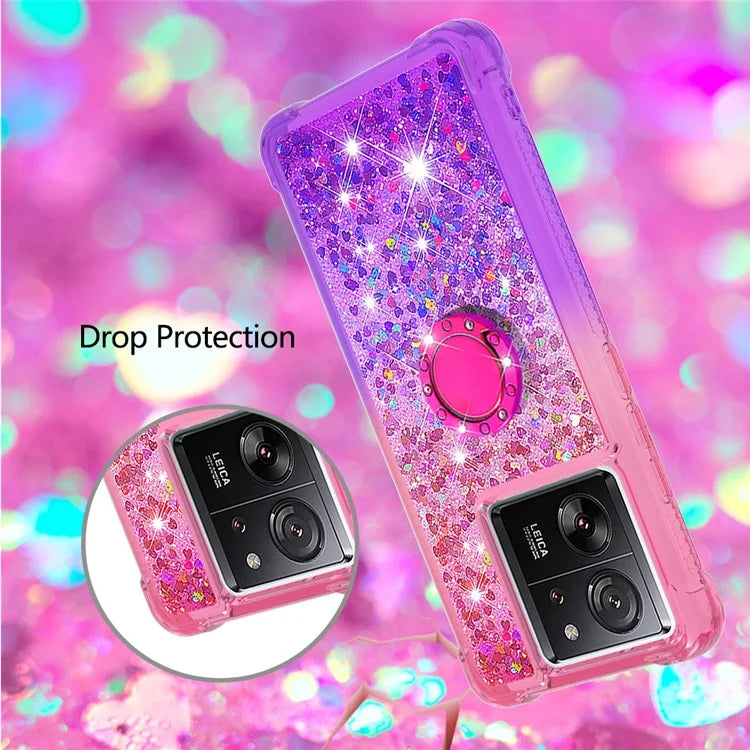 YB Quicksand Series-8 for Xiaomi 13T / 13T Pro / Redmi K60 Ultra Case Floating Sparkle Gradient Kickstand Phone Cover