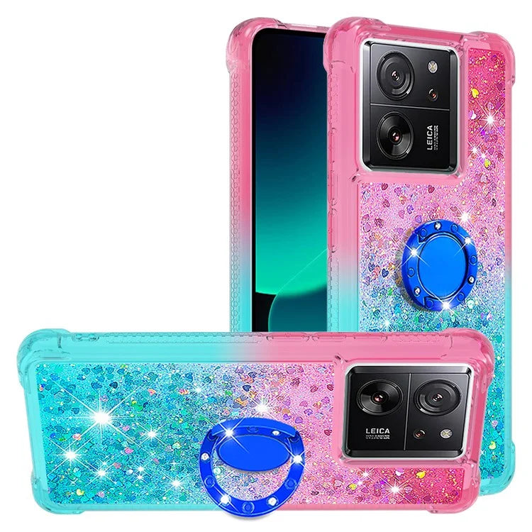 YB Quicksand Series-8 for Xiaomi 13T / 13T Pro / Redmi K60 Ultra Case Floating Sparkle Gradient Kickstand Phone Cover