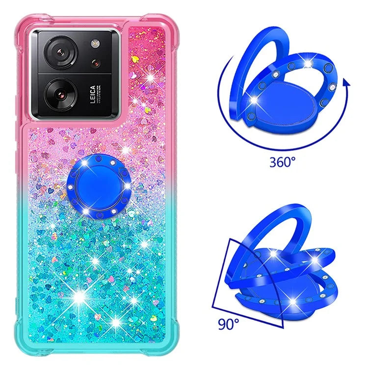 YB Quicksand Series-8 for Xiaomi 13T / 13T Pro / Redmi K60 Ultra Case Floating Sparkle Gradient Kickstand Phone Cover