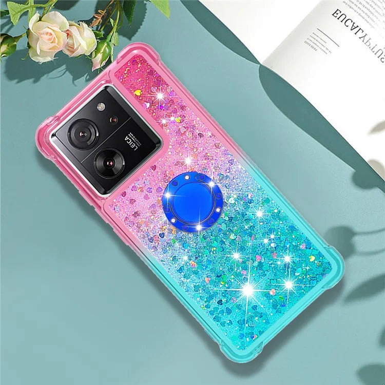 YB Quicksand Series-8 for Xiaomi 13T / 13T Pro / Redmi K60 Ultra Case Floating Sparkle Gradient Kickstand Phone Cover
