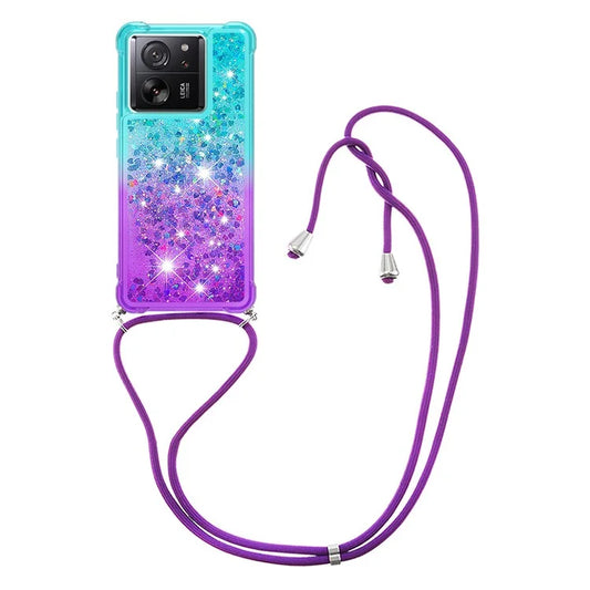 YB Quicksand Series-6 for Xiaomi 13T / 13T Pro / Redmi K60 Ultra Case Gradient Liquid Phone Cover with Lanyard