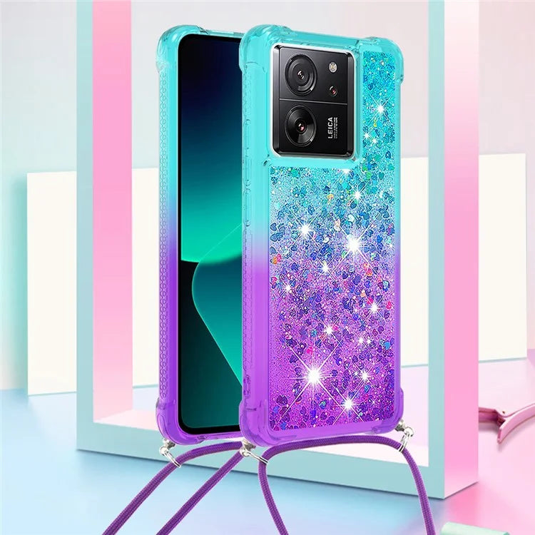 YB Quicksand Series-6 for Xiaomi 13T / 13T Pro / Redmi K60 Ultra Case Gradient Liquid Phone Cover with Lanyard