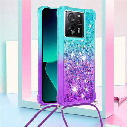 YB Quicksand Series-6 for Xiaomi 13T / 13T Pro / Redmi K60 Ultra Case Gradient Liquid Phone Cover with Lanyard
