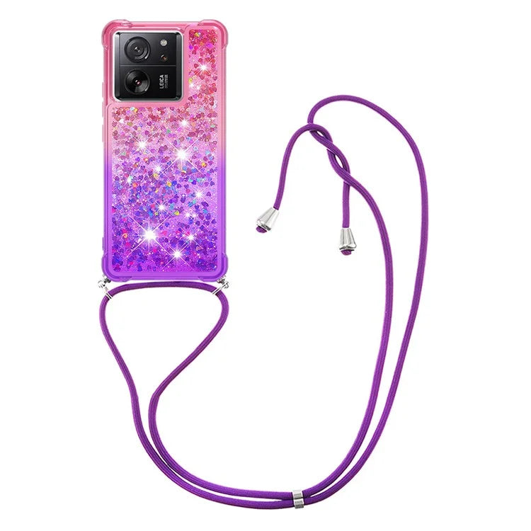 YB Quicksand Series-6 for Xiaomi 13T / 13T Pro / Redmi K60 Ultra Case Gradient Liquid Phone Cover with Lanyard