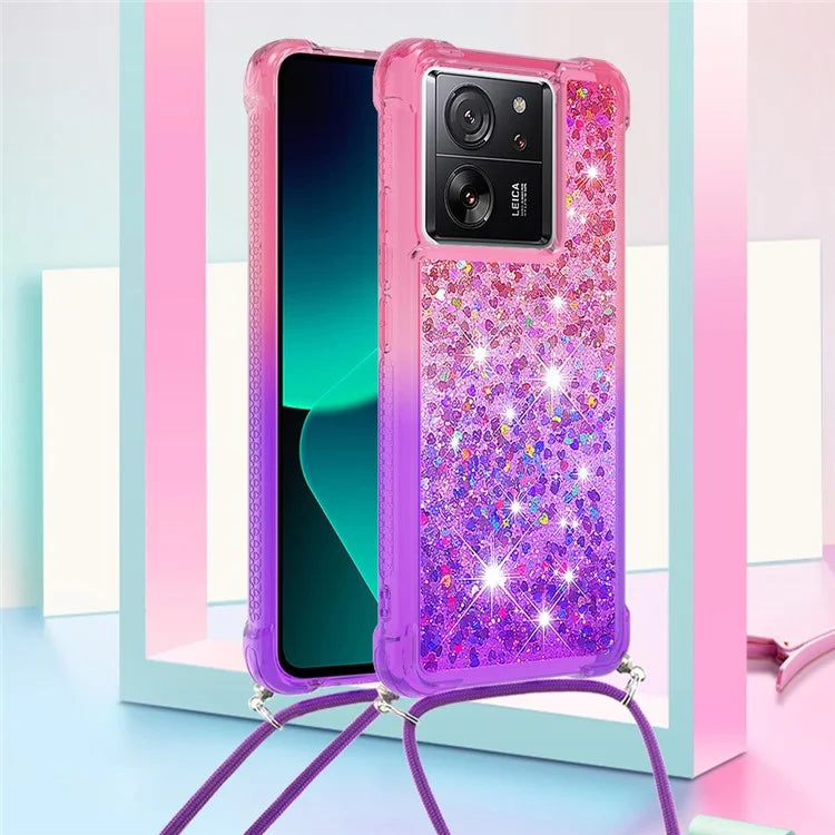 YB Quicksand Series-6 for Xiaomi 13T / 13T Pro / Redmi K60 Ultra Case Gradient Liquid Phone Cover with Lanyard