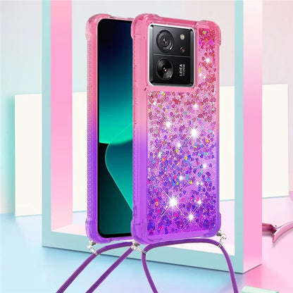 YB Quicksand Series-6 for Xiaomi 13T / 13T Pro / Redmi K60 Ultra Case Gradient Liquid Phone Cover with Lanyard