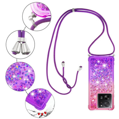 YB Quicksand Series-6 for Xiaomi 13T / 13T Pro / Redmi K60 Ultra Case Gradient Liquid Phone Cover with Lanyard
