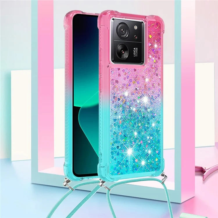 YB Quicksand Series-6 for Xiaomi 13T / 13T Pro / Redmi K60 Ultra Case Gradient Liquid Phone Cover with Lanyard