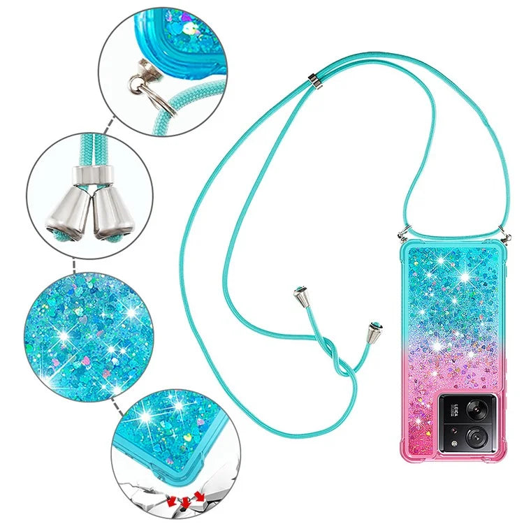 YB Quicksand Series-6 for Xiaomi 13T / 13T Pro / Redmi K60 Ultra Case Gradient Liquid Phone Cover with Lanyard