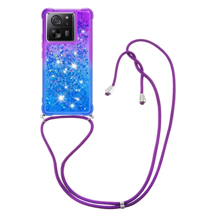 YB Quicksand Series-6 for Xiaomi 13T / 13T Pro / Redmi K60 Ultra Case Gradient Liquid Phone Cover with Lanyard