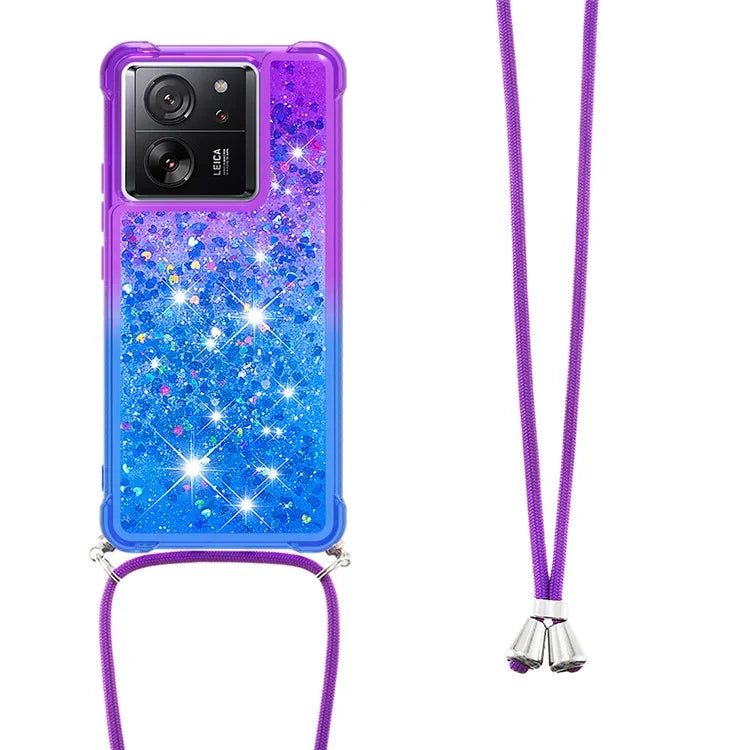 YB Quicksand Series-6 for Xiaomi 13T / 13T Pro / Redmi K60 Ultra Case Gradient Liquid Phone Cover with Lanyard