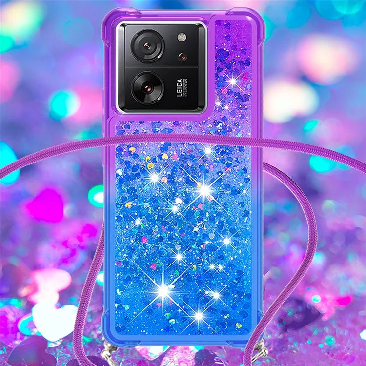 YB Quicksand Series-6 for Xiaomi 13T / 13T Pro / Redmi K60 Ultra Case Gradient Liquid Phone Cover with Lanyard