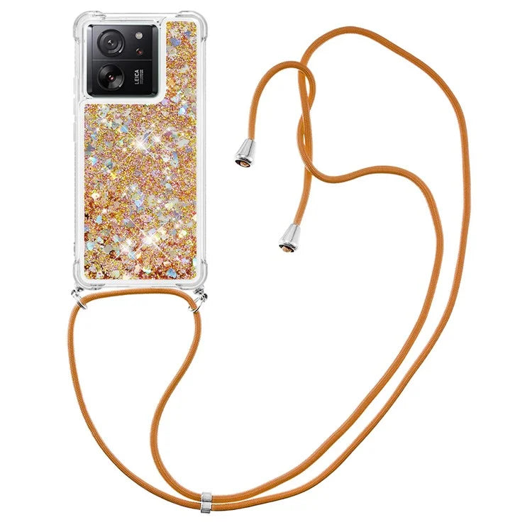 YB Quicksand Series-4 for Xiaomi 13T / 13T Pro / Redmi K60 Ultra Case Waterfall TPU Phone Cover with Lanyard